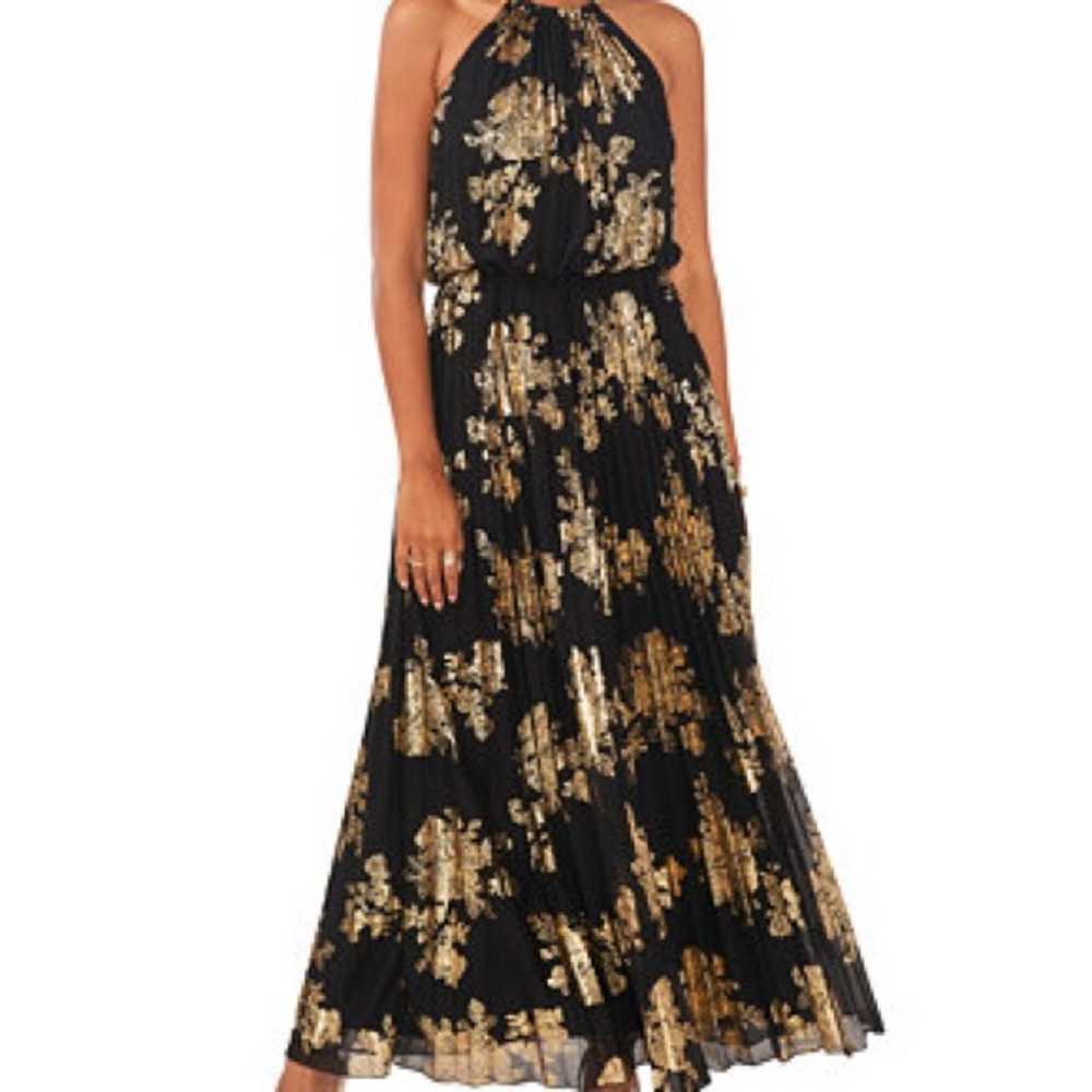 MSK Black and Gold Floral Maxi Dress